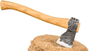 Wooden Handle Axeon Stump PNG Image