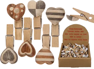 Wooden Heart Clothespins Collection PNG Image