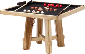 Wooden Mini Pool Table With Accessories PNG Image