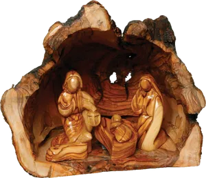 Wooden Nativity Scene Carving PNG Image