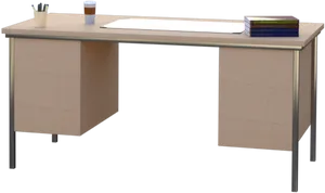 Wooden Office Deskwith Supplies PNG Image