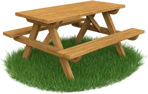 Wooden Picnic Tableon Grass PNG Image