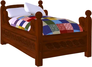 Wooden Quilted Bed Design PNG Image