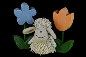 Wooden Sheepand Flowers PNG image with transparent background