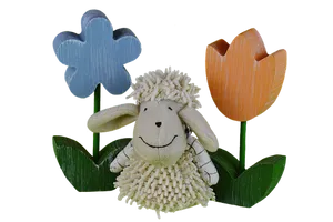 Wooden Sheepand Flowers PNG Image