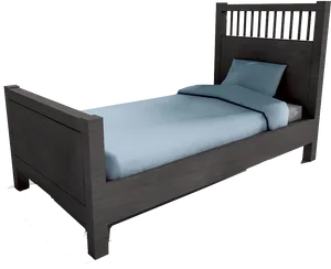 Wooden Single Bed With Blue Bedding PNG Image