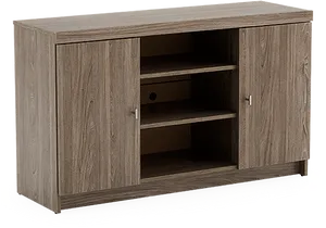 Wooden T V Standwith Storage Compartments PNG Image