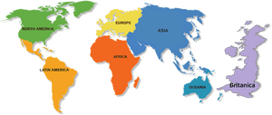 World Continents Color Coded Map PNG image with transparent background