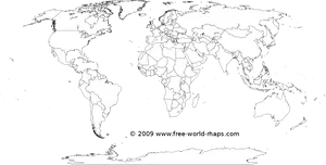 World Map Blackand White Outline PNG Image