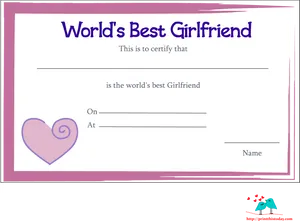 Worlds Best Girlfriend Certificate Template PNG Image