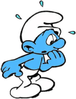 Worried Smurf Cartoon PNG Image