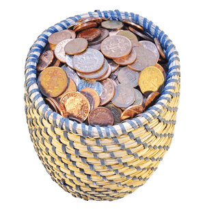 Woven Basket Fullof Coins PNG image with transparent background