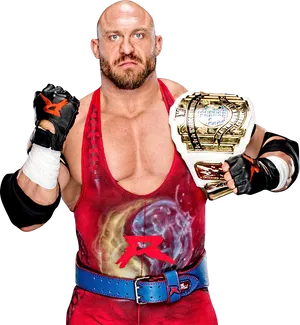 Wrestler Holding Intercontinental Championship Belt PNG Image