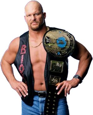 Wrestling_ Champion_ Posing_with_ Belts PNG Image