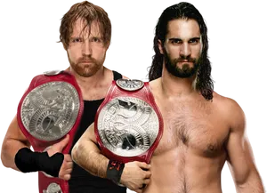 Wrestling Champions Holding Belts PNG Image