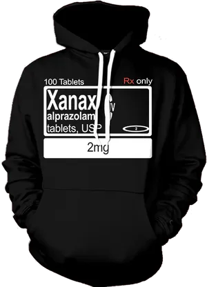 Xanax Prescription Design Black Hoodie PNG Image