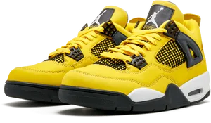 Yellow Air Jordan4 Sneakers PNG Image