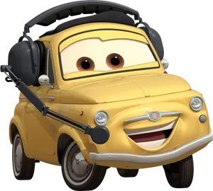 Yellow Animated Car Character PNG Image