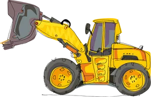 Yellow Backhoe Loader Illustration PNG Image