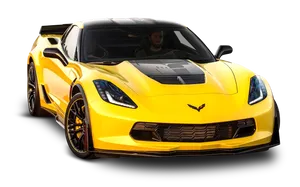 Yellow Corvettewith Driver PNG Image