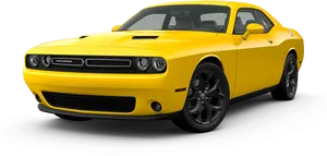 Yellow Dodge Challenger Side View PNG Image