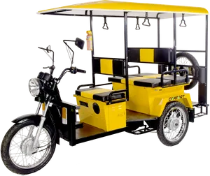 Yellow Electric Rickshaw Side View PNG Image