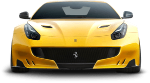 Yellow Ferrari Sports Car Front View PNG with transparent background