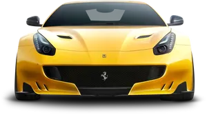 Yellow Ferrari Sports Car Front View PNG Image