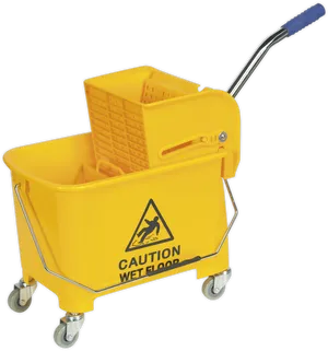 Yellow Mop Bucket With Wet Floor Sign PNG Image