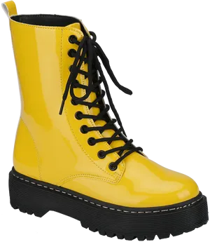 Yellow Patent Leather Lace Up Boot PNG Image