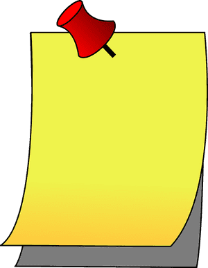 Yellow Post It Notewith Red Push Pin PNG image with transparent background