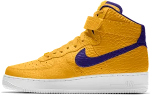 Yellow Purple Nike Air Force1 High Top Sneaker PNG Image