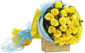 Yellow Rose Bouquet Blue Wrapping PNG Image