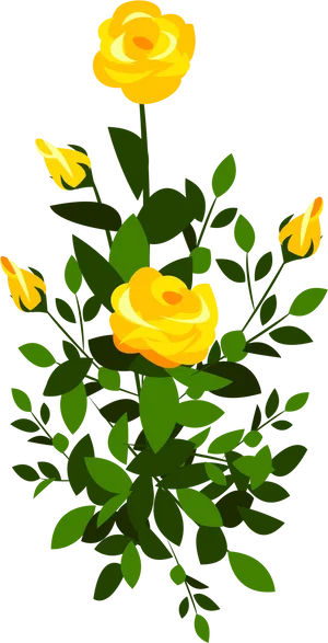 Yellow Rose Bush Vector Illustration PNG Image