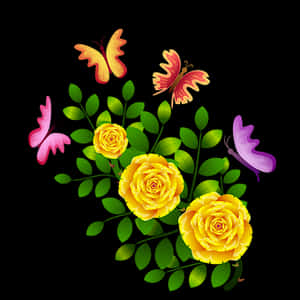 Yellow_ Roses_and_ Butterflies_ Vector PNG image with transparent background
