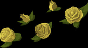 Yellow Roses Black Background PNG with transparent background