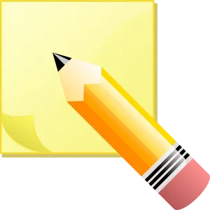 Yellow Sticky Noteand Pencil Graphic PNG Image