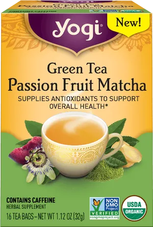 Yogi Green Tea Passion Fruit Matcha Box PNG Image