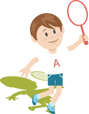 Young Boy Playing Badminton Cartoon PNG Image