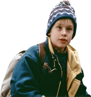 Young Boy Winter Hat Backpack PNG Image