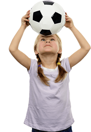 Young Girl Balancing Soccer Ballon Head PNG image with transparent background