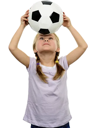 Young Girl Balancing Soccer Ballon Head PNG Image