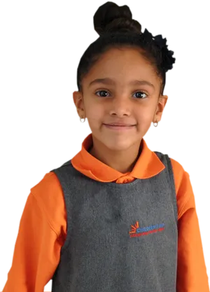 Young Girlin Orangeand Grey Outfit PNG Image