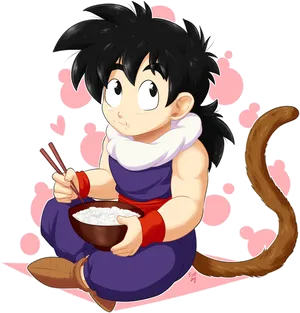 Young Goku Eating Rice Dragon Ball PNG Image