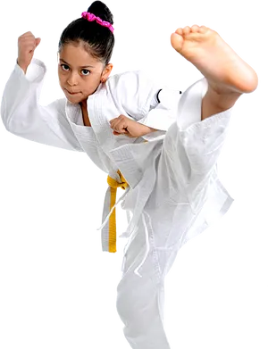 Young Karate Student Performing Kick PNG Image