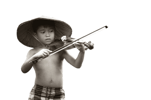Young Musician Traditional Hat Playing Violin PNG image with transparent background