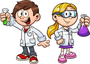Young Scientists Cartoon PNG Image