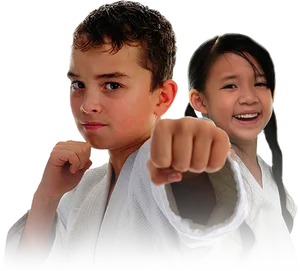 Young Taekwondo Students Ready Position PNG Image