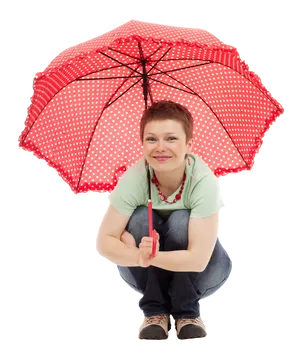 Young Womanwith Red Polka Dot Umbrella PNG Image