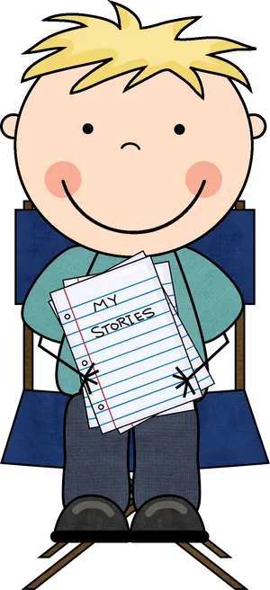 Young Writerwith Stories PNG Image